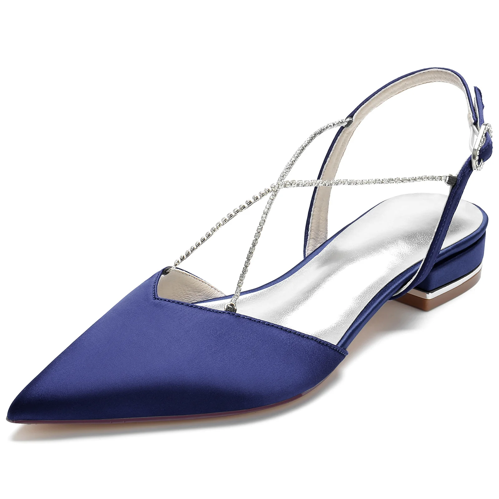 Women's Wedding Shoes Mini Square Crystal Chain Low Pointed Toe Pumps Bridal Shoes - Image 13