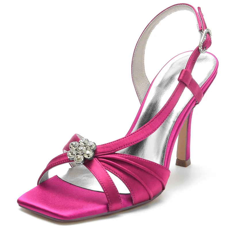Women's Wedding Shoes Stiletto Heel Buckle Bridal Shoes with Rhinestone & Ruffles - Image 5