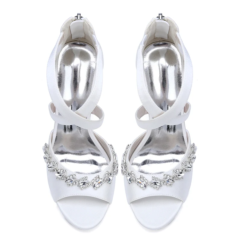 Women's Wedding Shoes High Heel Crossed Straps Opened Toe Bridal Shoes with Shining Crystals - Image 5