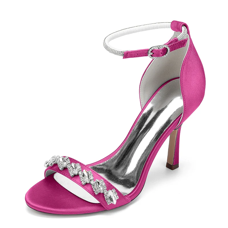 Women's Wedding Shoes Stiletto Heel Opened Toe Buckle Bridal Shoes with Rhinestones - Image 7