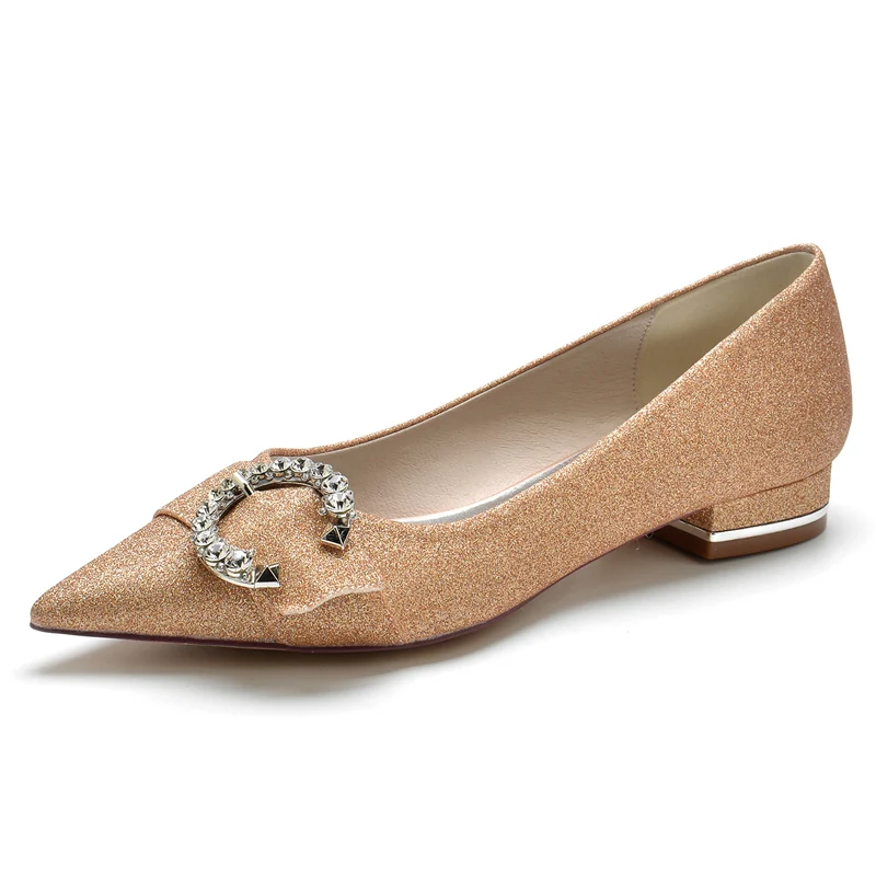 Women's Wedding Shoes Stylish Pointed Toe Flat Heel Rhinestone Bridal Shoes - Image 6