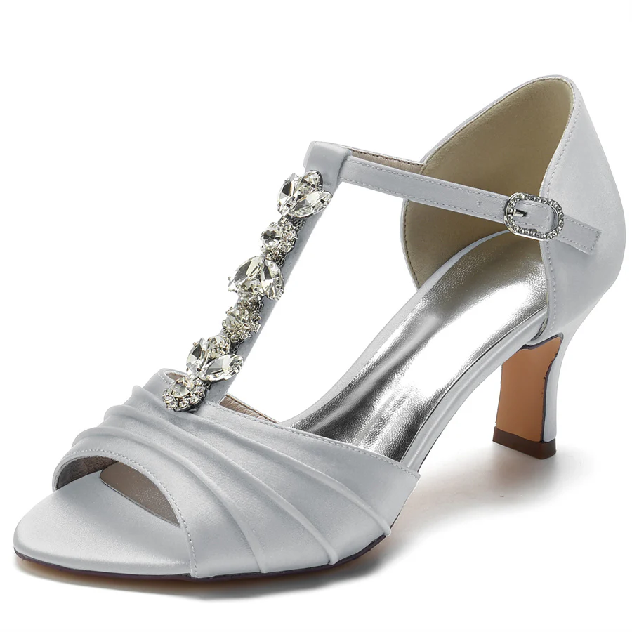Women's Wedding Shoes Traditional Opened Toe Mid Heel Bridal Shoes with Crystals - Image 13