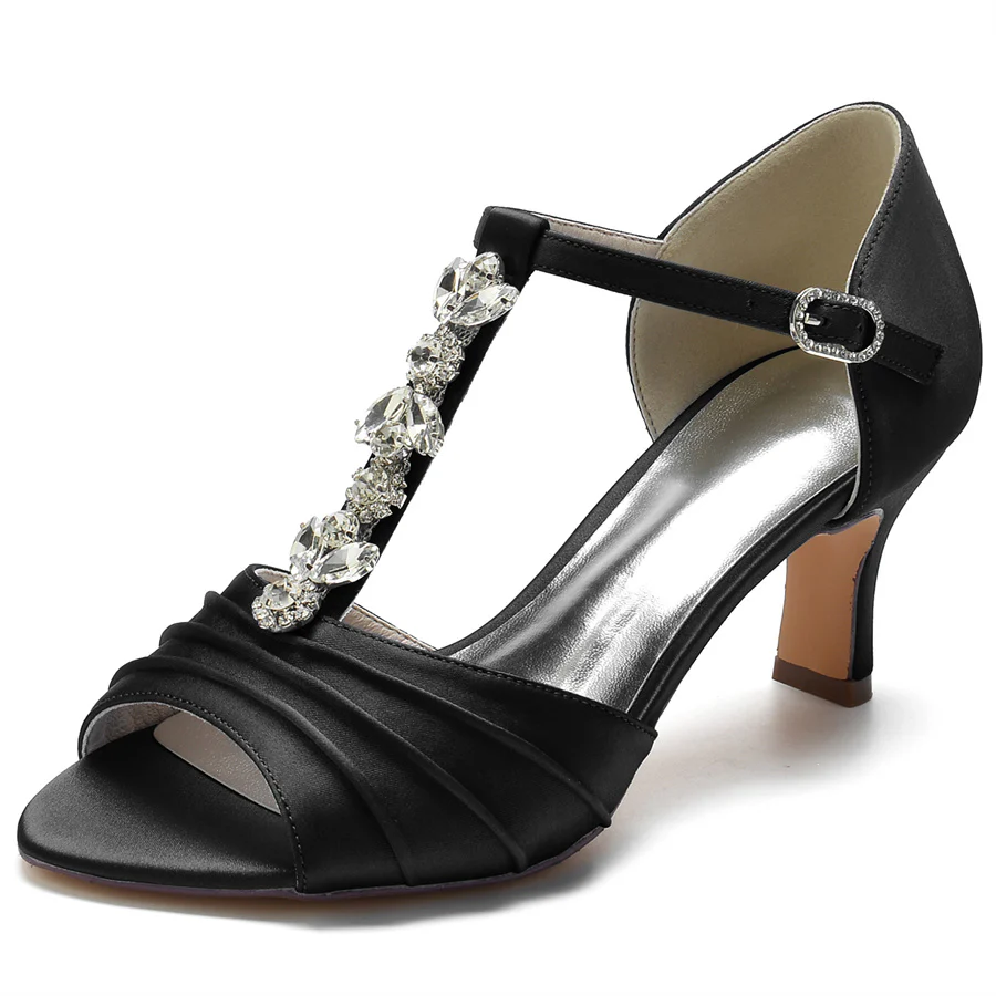 Women's Wedding Shoes Traditional Opened Toe Mid Heel Bridal Shoes with Crystals - Image 6