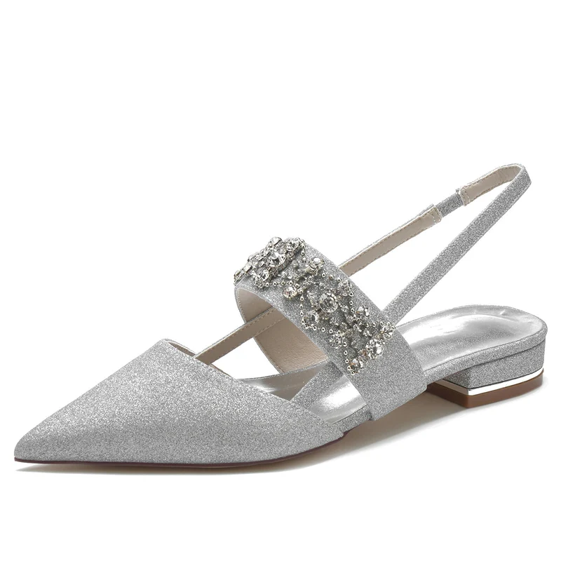 Women's Wedding Shoes White Closed Toe Buckle Slip-On Bridal Shoes with Rhinestone & Beadings - Image 6