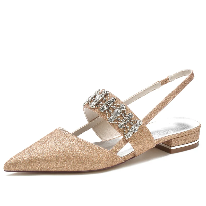 Women's Wedding Shoes White Closed Toe Buckle Slip-On Bridal Shoes with Rhinestone & Beadings - Image 7