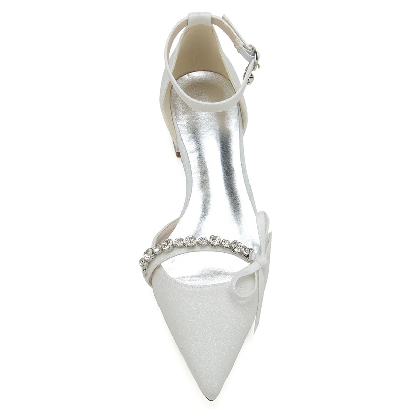 Women's Wedding Shoes White Closed Toe Exquisite Buckle Bridal Shoes with Rhinestone & Bow - Image 3