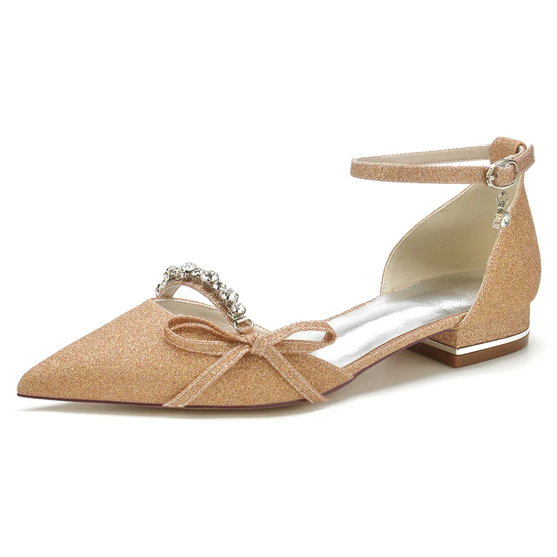 Women's Wedding Shoes White Closed Toe Exquisite Buckle Bridal Shoes with Rhinestone & Bow - Image 7