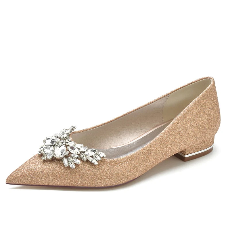 Women's Wedding Shoes White Closed Toe Low Heel Classic Bridal Shoes with Delicate Rhinestone - Image 6