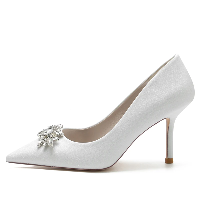 Women's Wedding Shoes White Closed Toe Sparkling Stretch Glitter Bridal Shoes with Rhinestone - Image 2