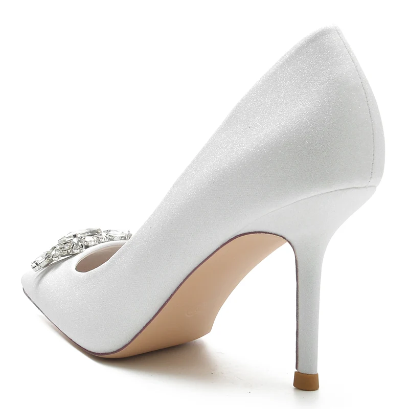 Women's Wedding Shoes White Closed Toe Sparkling Stretch Glitter Bridal Shoes with Rhinestone - Image 3