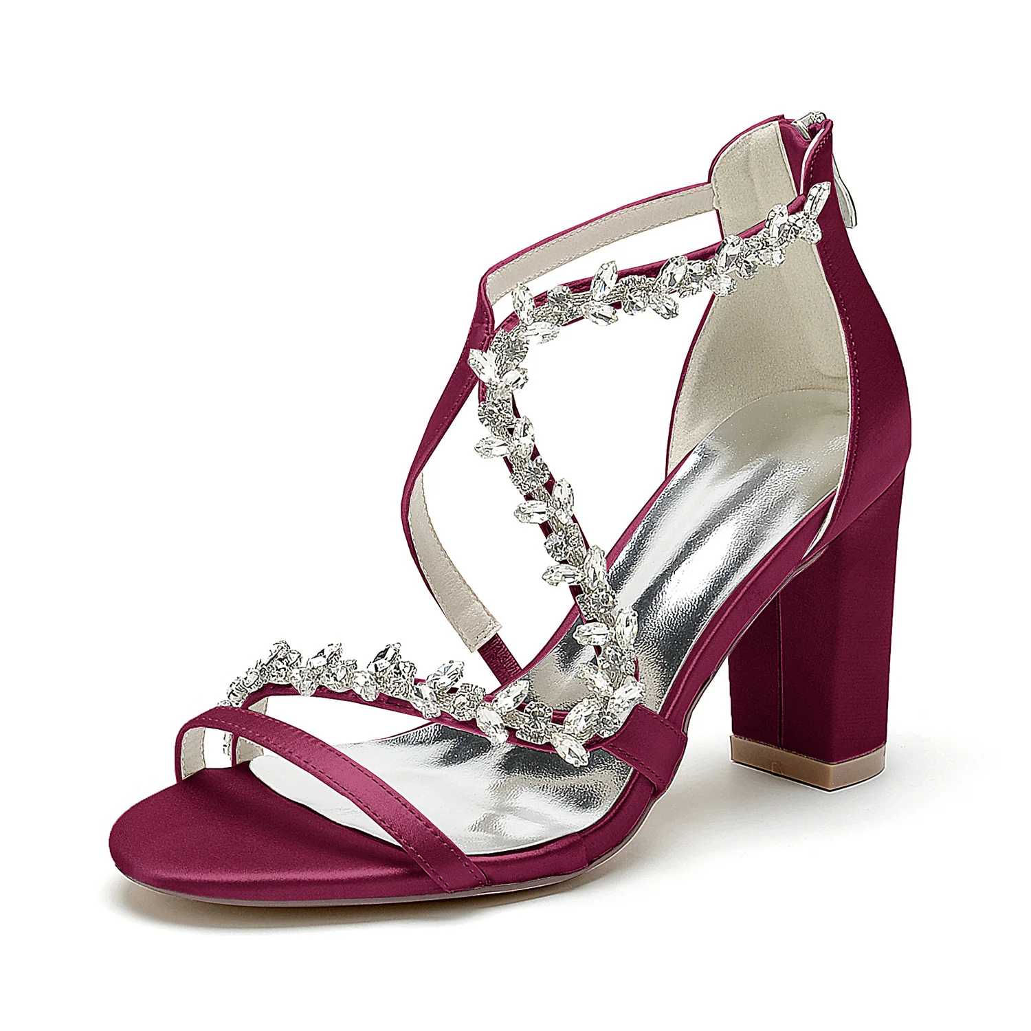 Women's Wedding Shoes White Crossed Rhinestone Open Toe Chunky Heel Bridal Shoes - Image 9