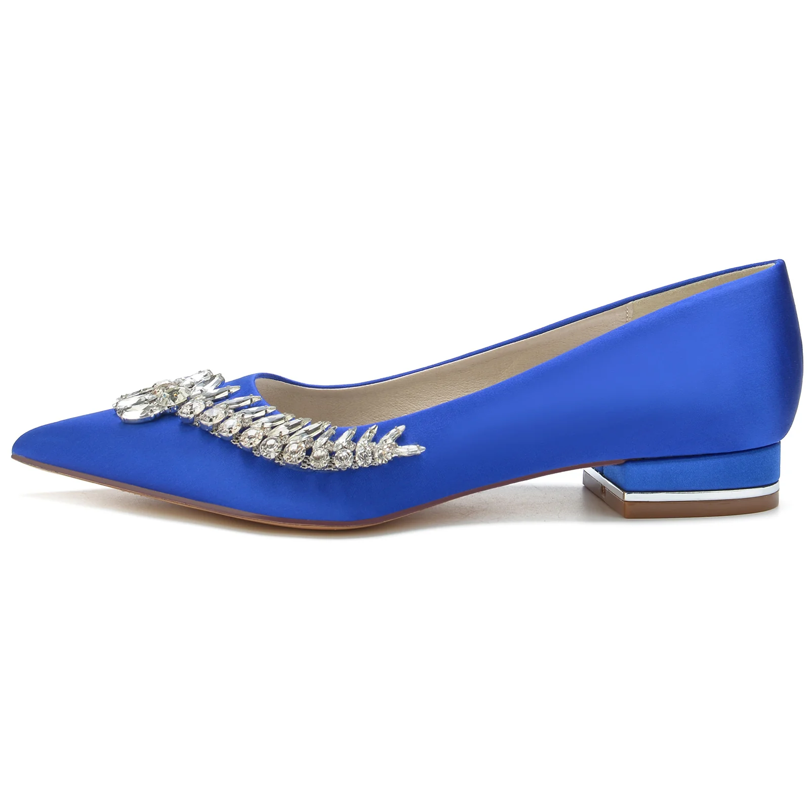 Women's Wedding Shoes White Imitation Rhinestone Low Heel Pointed Toe Bridal Shoes - Image 4