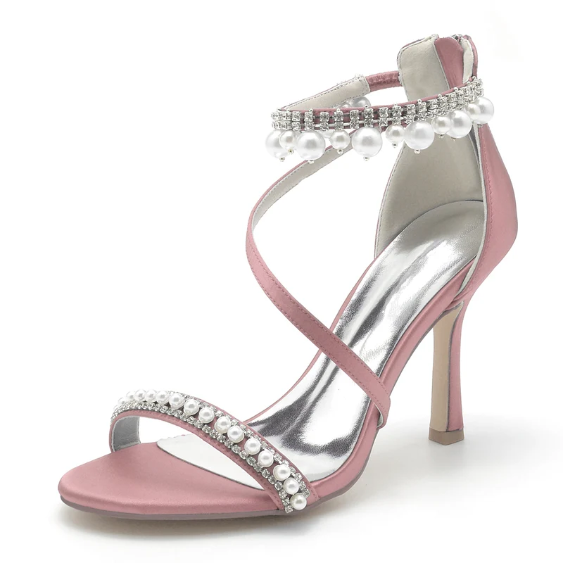 Women's Wedding Shoes White Opened Toe Crossed Strap Exquisite Buckle Bridal Shoes with Pearl - Image 10