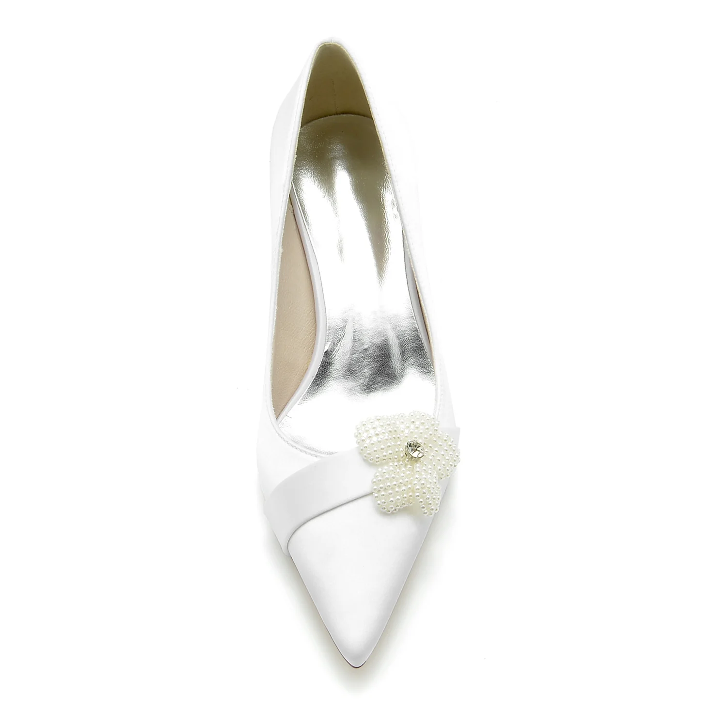 Women's Wedding Shoes White Pearl Flower Pointed Toe Mid Heel Bridal Shoes - Image 3