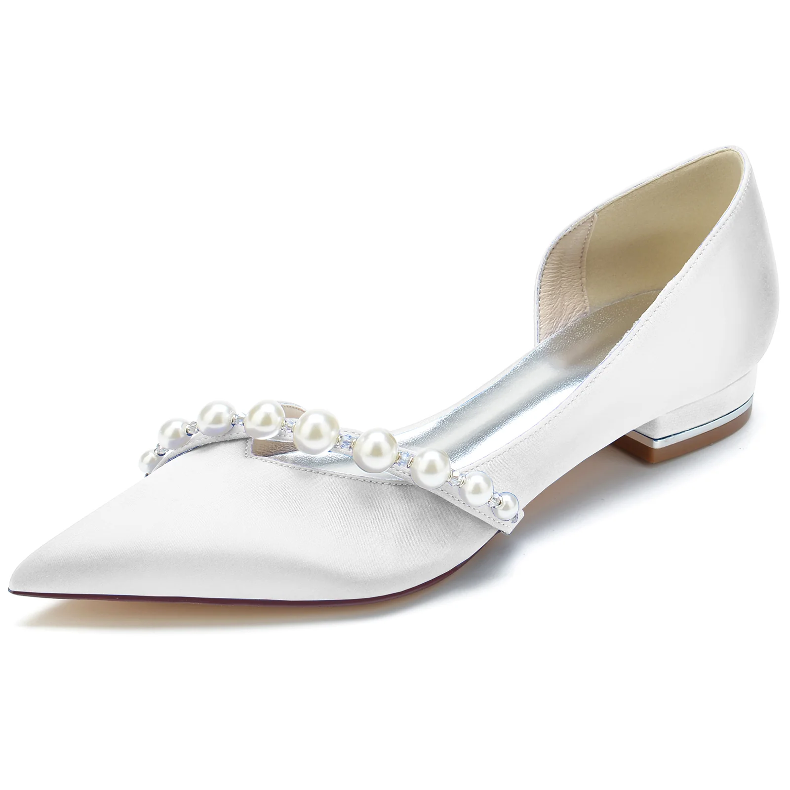 Women's Wedding Shoes White Pearl Low Heel Pointed Toe Minimalism Bridal Shoes - Image 11