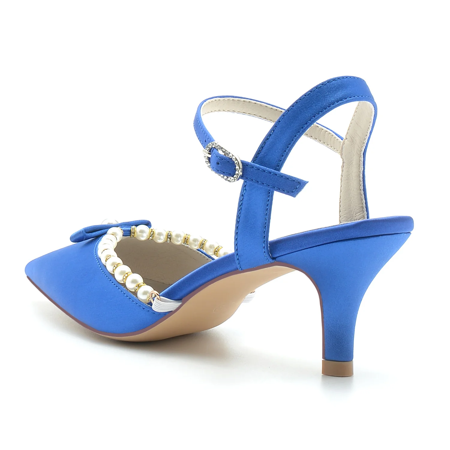 Women's Wedding Shoes White Pearl Pointed Toe Mid Buckle Bridal Shoes - Image 8