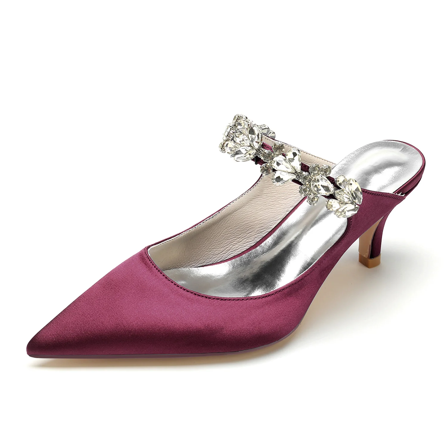 Women's Wedding Shoes White Rhinestone Mid Heel Pointed Toe Comfortable Bridal Shoes - Image 7