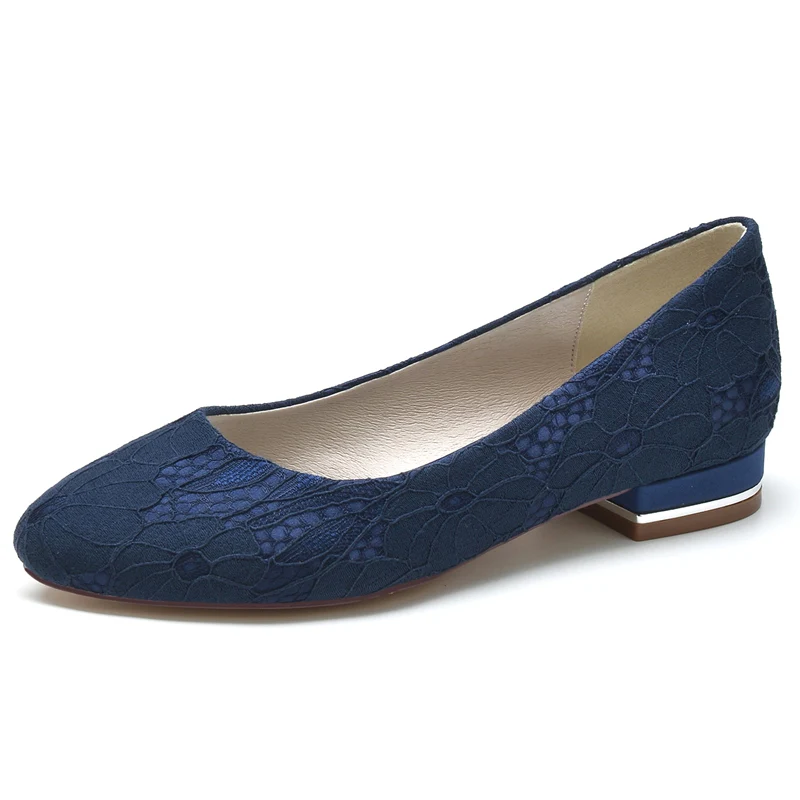 Women's Wedding Shoes White Round Toe Flat Heel Lace Minimalist Bridal Shoes - Image 7