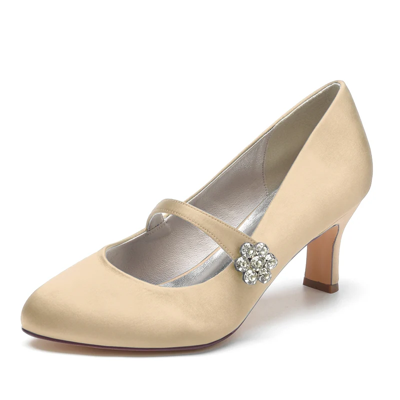 Women's Wedding Shoes White Round Toe Mid Heel Simple Bridal Shoes - Image 11