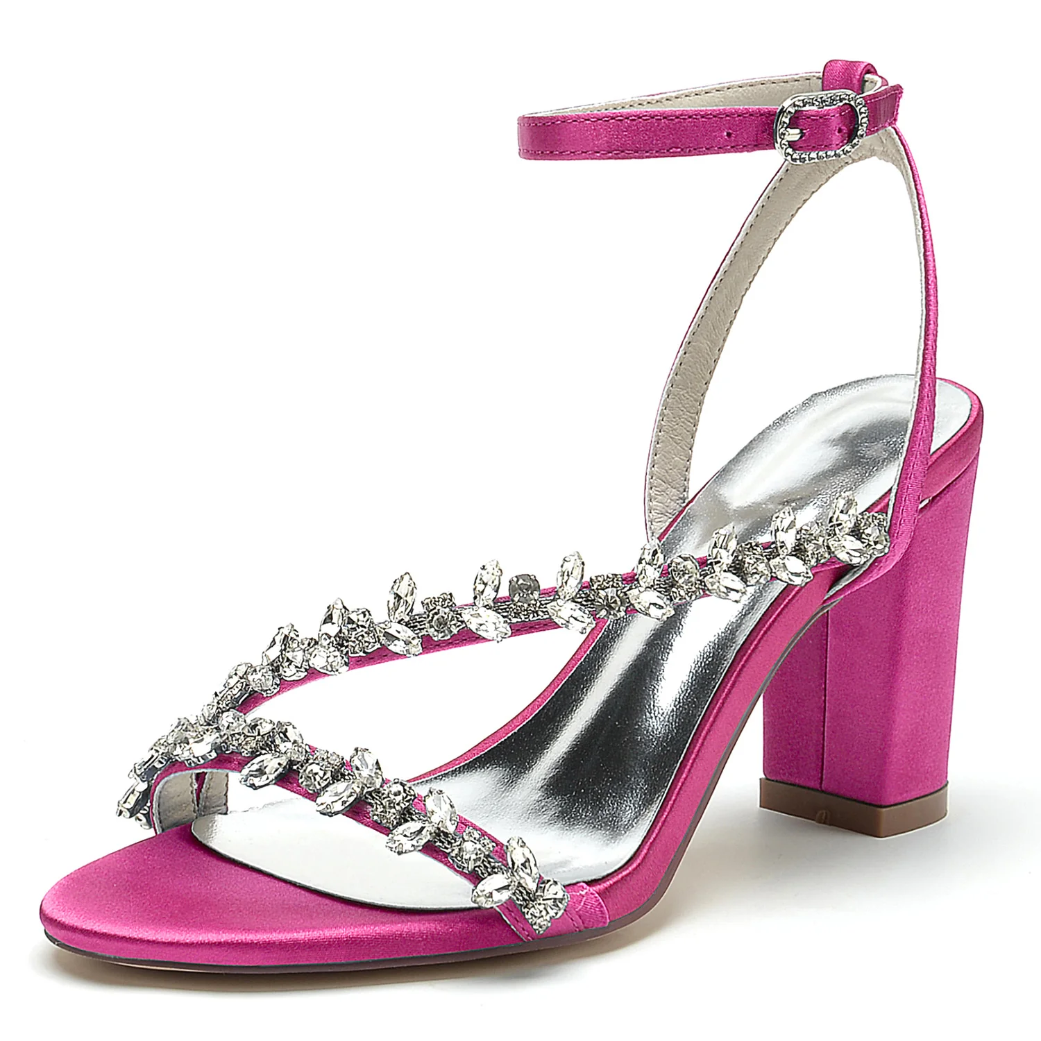Women's Wedding Shoes White Strappy Rhinestone Opened Toe Block Heel Bridal Shoes - Image 13