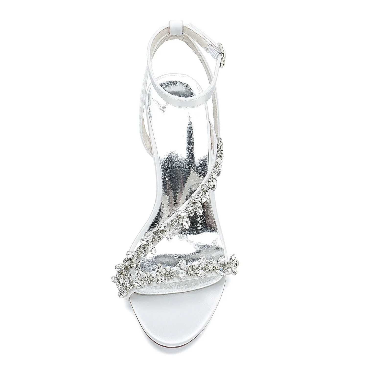 Women's Wedding Shoes White Strappy Rhinestone Opened Toe Block Heel Bridal Shoes - Image 6