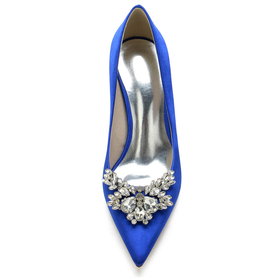 Women's Wedding Silk Satin Pointed Toe High Heel Bridal Shoes with Rhinestones - Image 4
