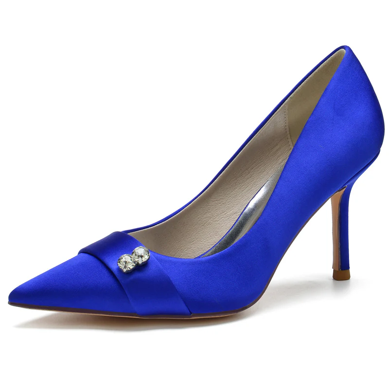 Women's Wedding Silk Satin Stiletto Heel Pointed Toe Bridal Shoes with Crystals - Image 5