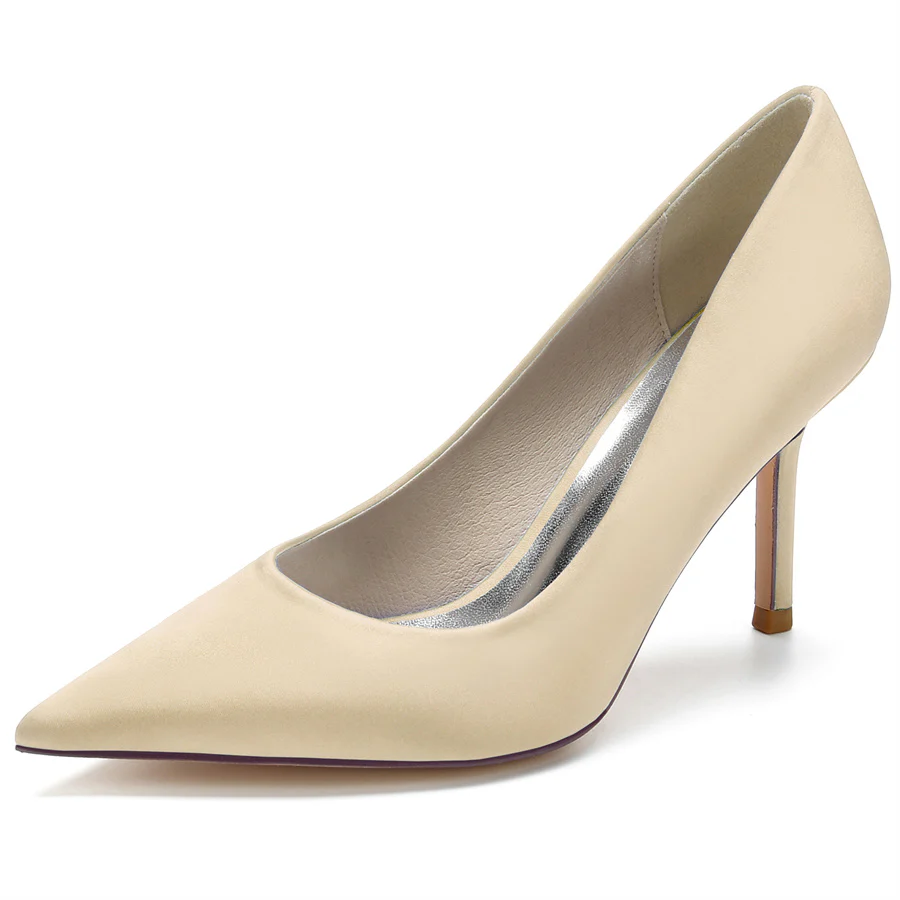Women's Wedding Silk Satin Stiletto Heel Pointed Toe Minimalist Bridal Shoes - Image 10