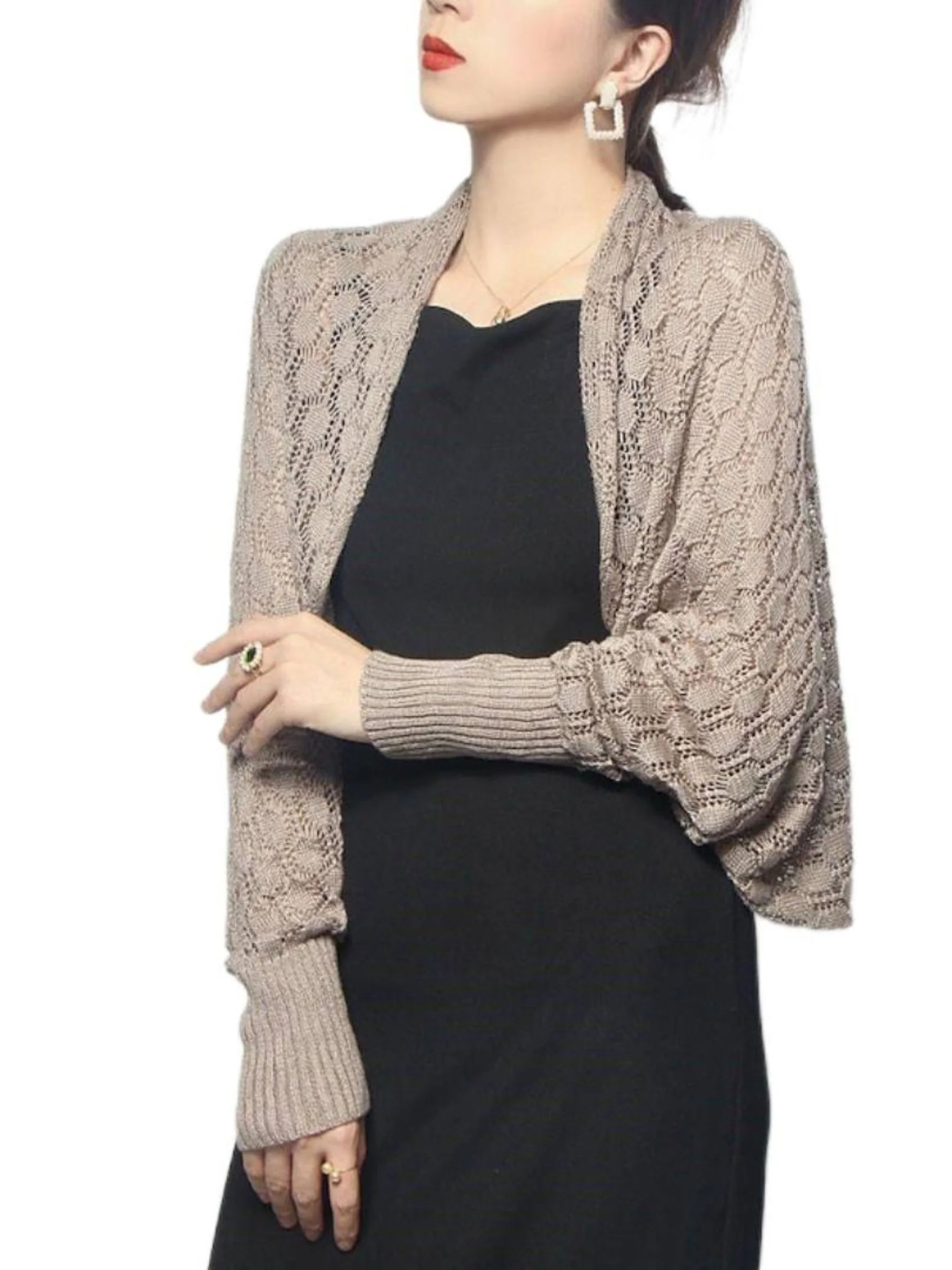 Women's White Elegant Long Sleeve Polyester Retro Wrap - Image 3