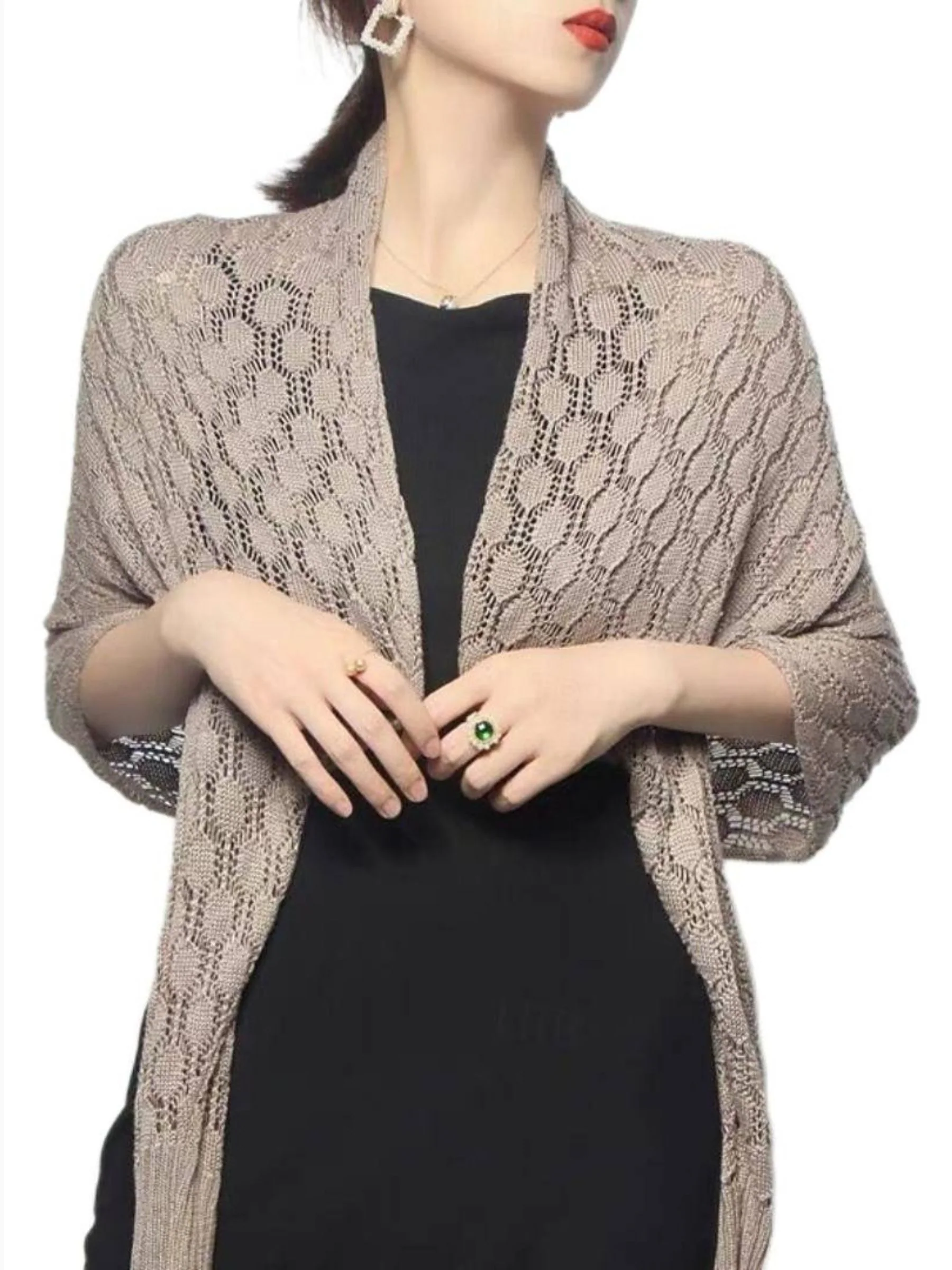 Women's White Elegant Long Sleeve Polyester Retro Wrap - Image 4