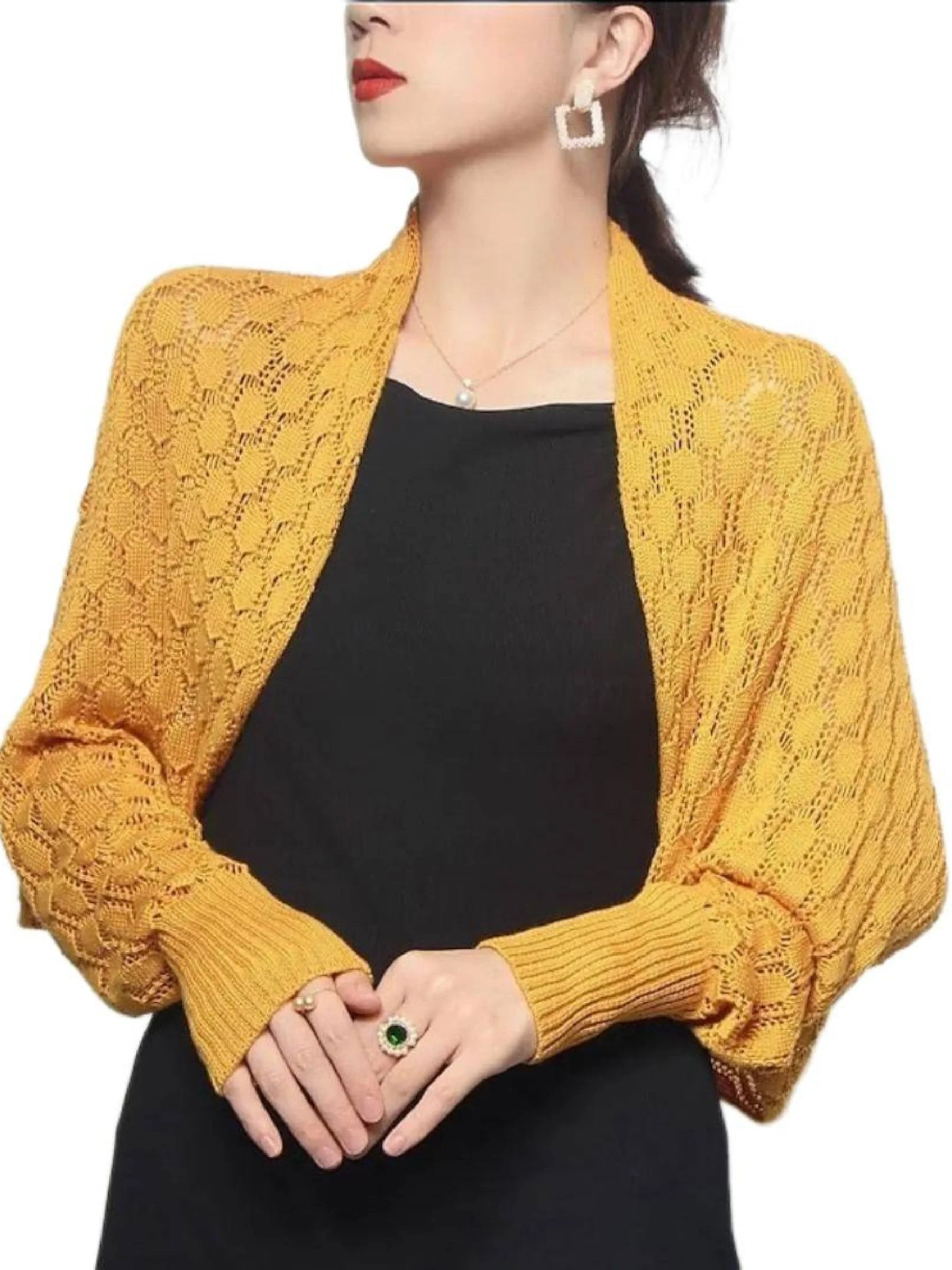 Women's White Elegant Long Sleeve Polyester Retro Wrap - Image 6