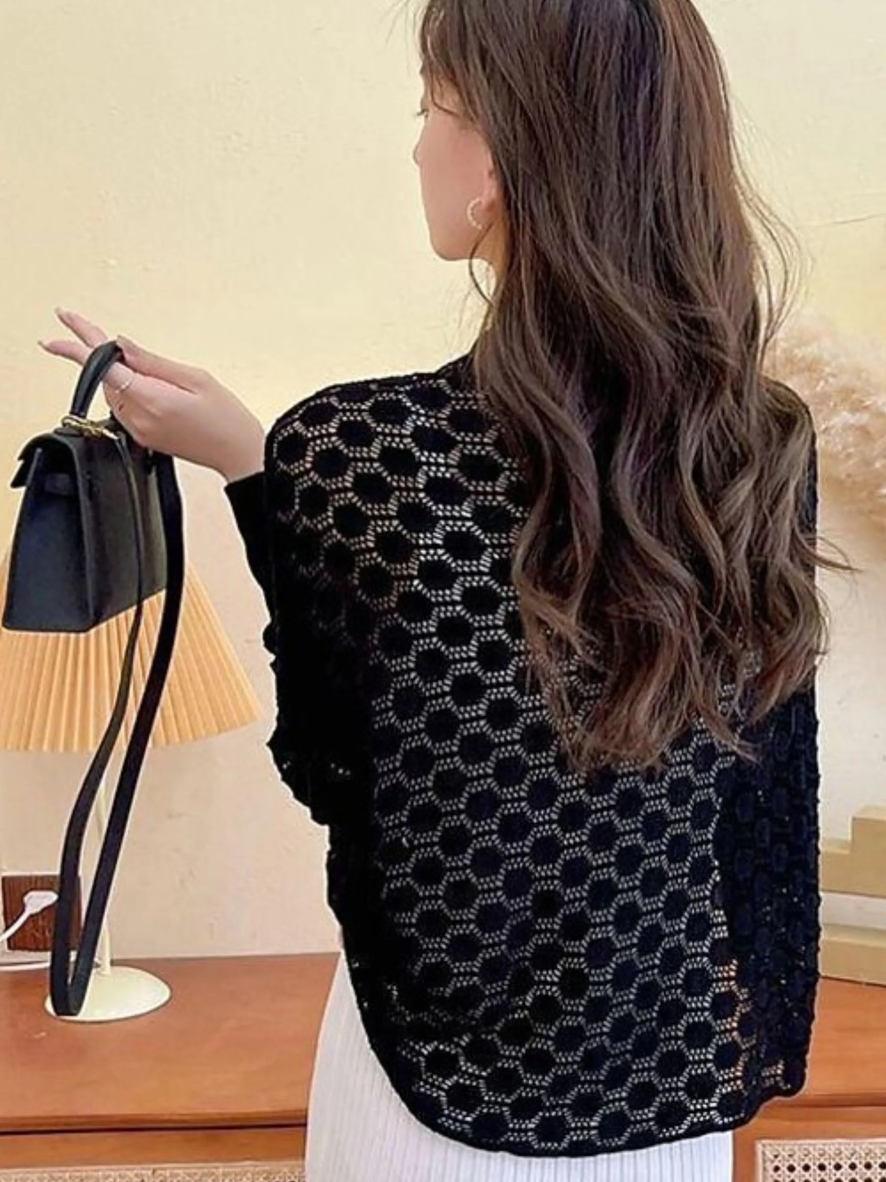 Women's White Elegant Long Sleeve Polyester Retro Wrap - Image 8