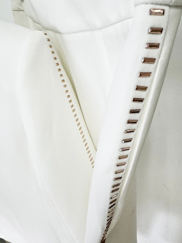 Women's White Scarf Peak Lapel 2 Pieces Suits - Image 10