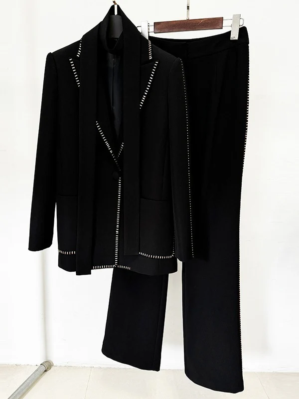 Women's White Scarf Peak Lapel 2 Pieces Suits - Image 4
