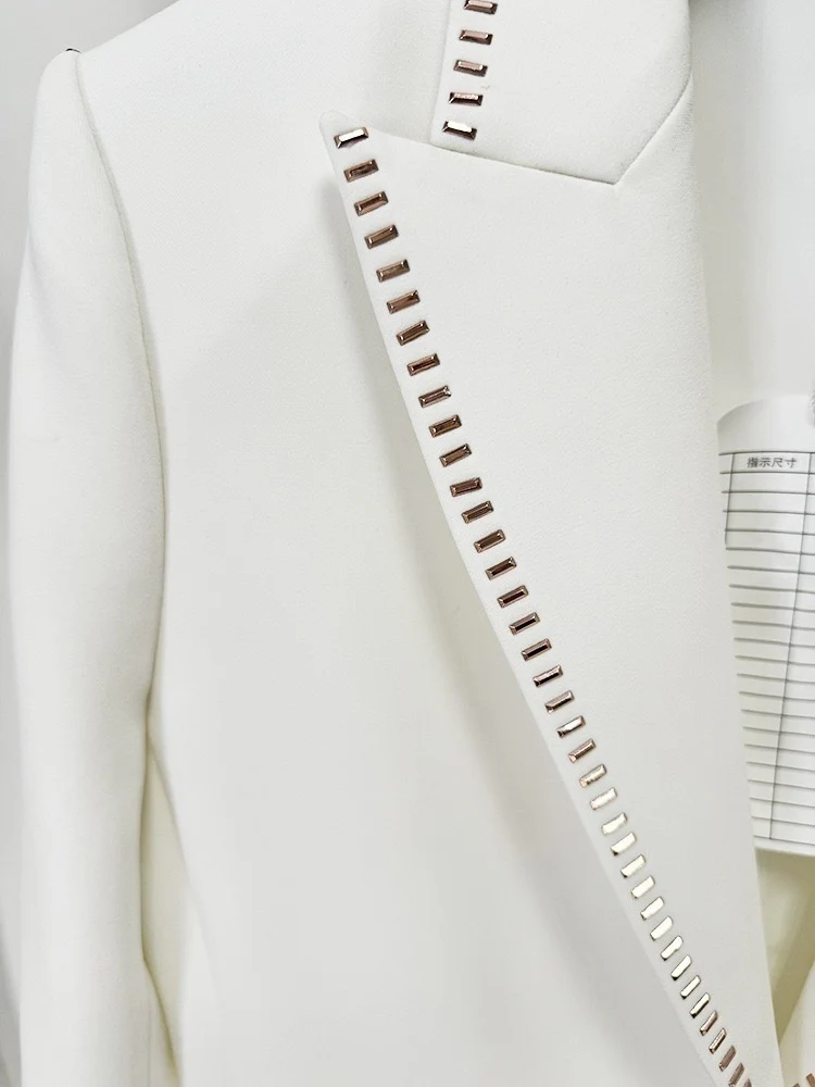 Women's White Scarf Peak Lapel 2 Pieces Suits - Image 8