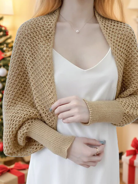 Women's Wrap Bolero Casual Long Sleeves Knitwear with Pure Color - Image 10