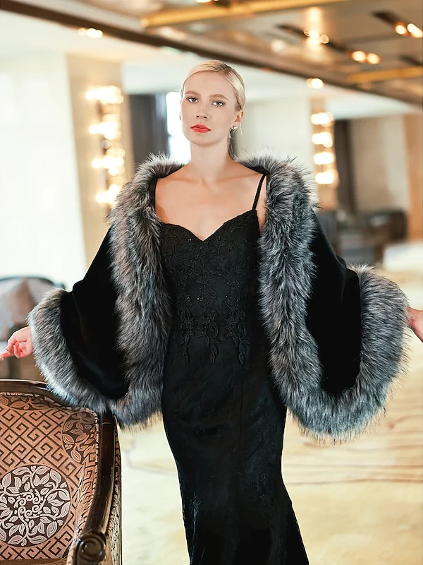 Women's Wrap Elegant Keep Warm Sleeveless Terylene Wedding Wraps With Feathers / Fur For Wedding Fall & Winter - Image 3