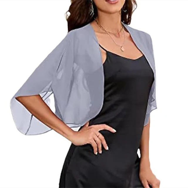 Women's Wrap Elegant Pure Half Sleeve Chiffon Wedding Wraps With Pure Color For Wedding - Image 7