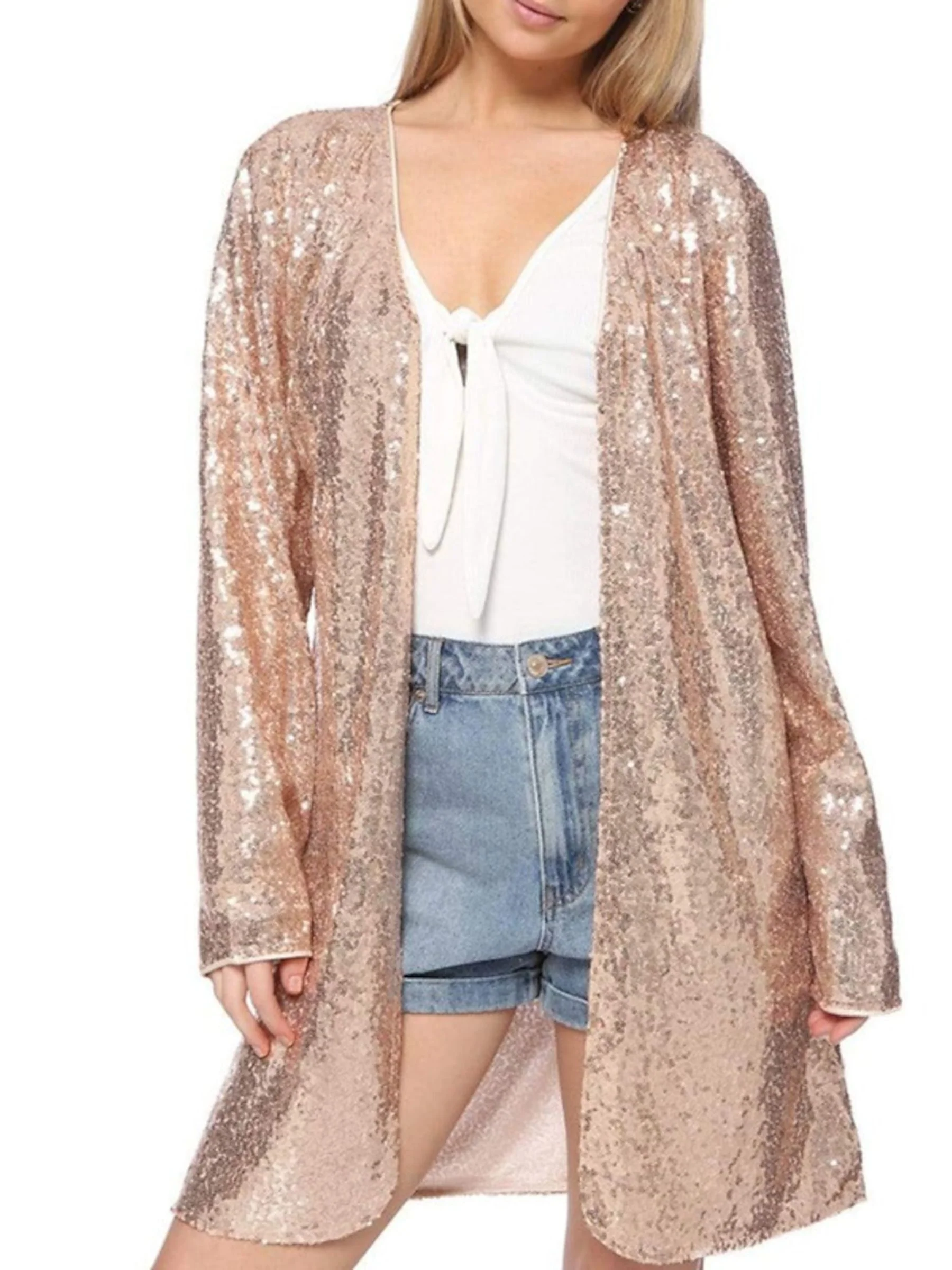 Women's Wrap Long Sleeves Sparkling Sequined Wedding Guest 's Coats / Jackets - Image 5