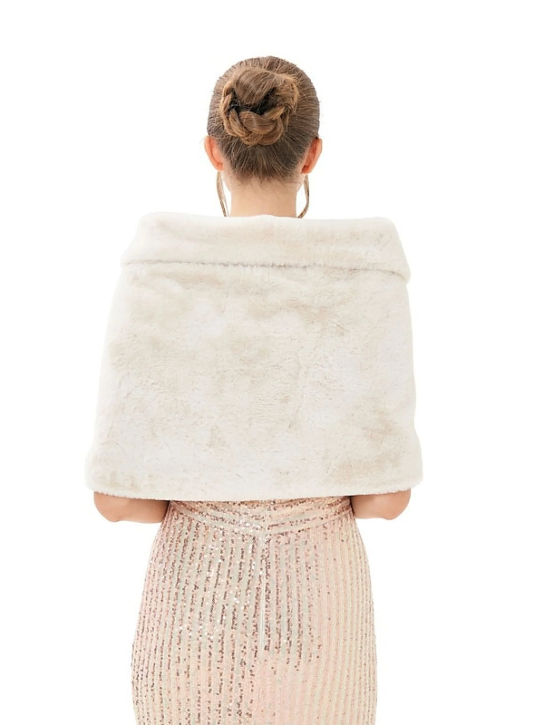 Women's Wrap Warm White Faux Fur Elegant Shawl - Image 2