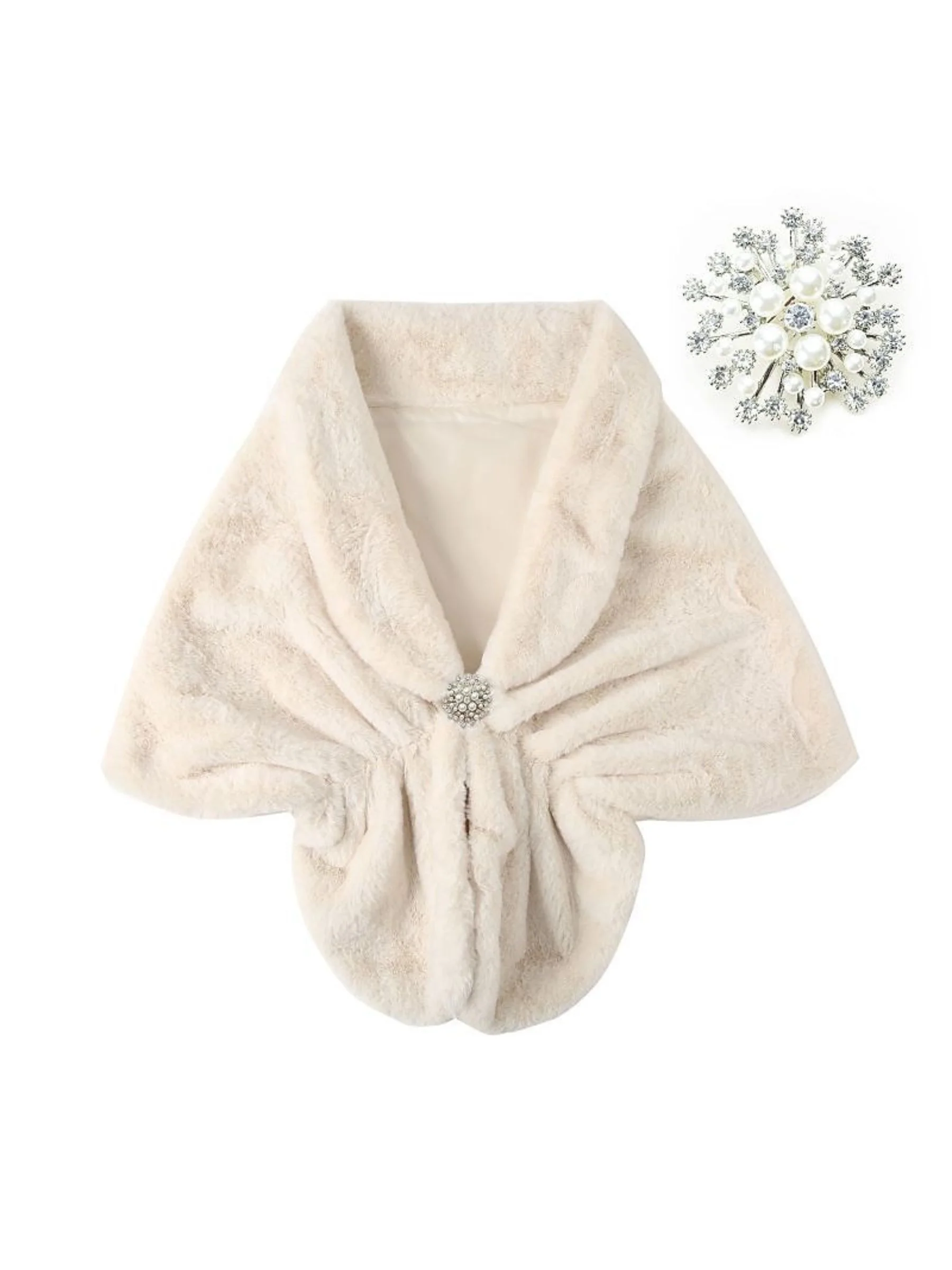 Women's Wrap Warm White Faux Fur Elegant Shawl - Image 5