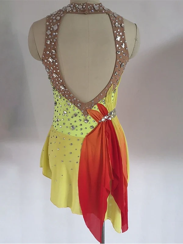 Yellow Figure Skating Dress Wear Women's Girls' Sleeveless Ice Skating Dress - Image 2