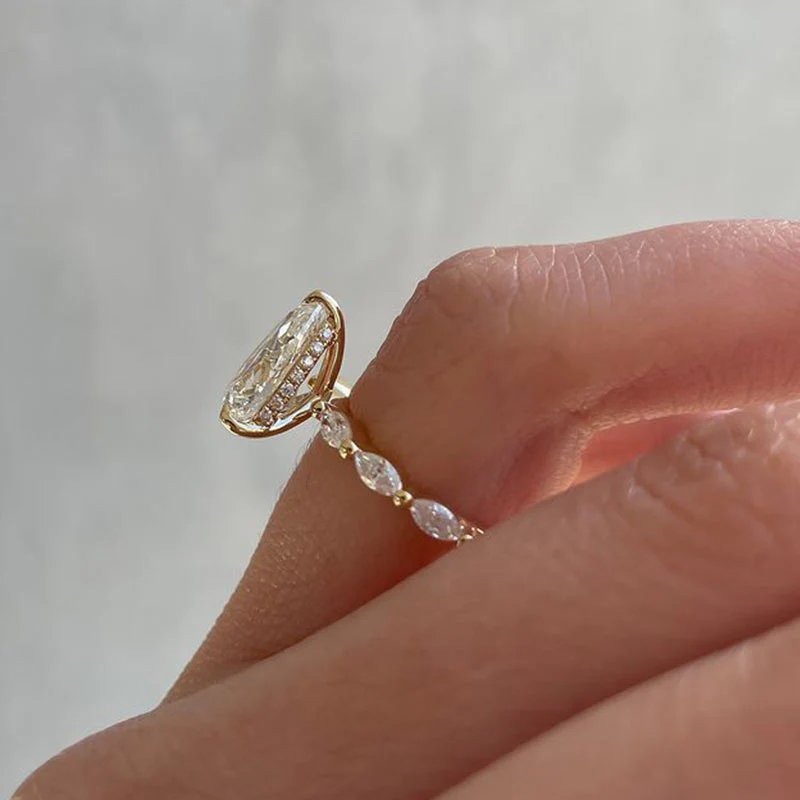 Yellow Gold Fancy Pear Cut Women's Ring Valentine's Day Engagement Wedding Jewelry - Image 4