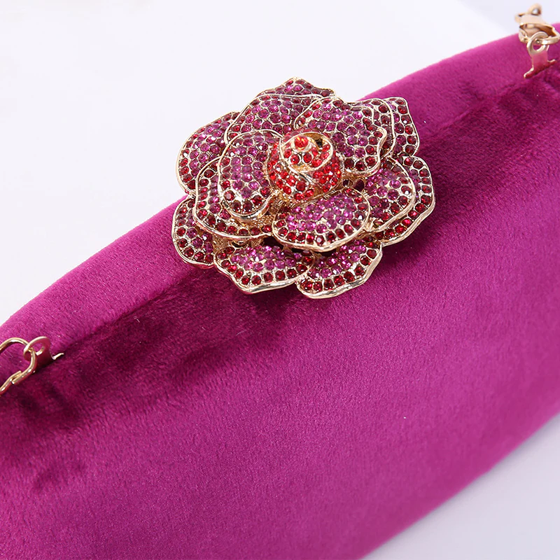 Yellow Luxurious Velvet Wedding Party Evening Clutch Bag with 3D Flower - Image 2