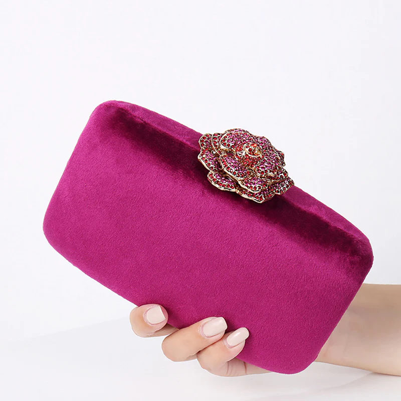 Yellow Luxurious Velvet Wedding Party Evening Clutch Bag with 3D Flower - Image 3