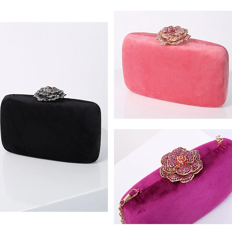 Yellow Luxurious Velvet Wedding Party Evening Clutch Bag with 3D Flower - Image 5