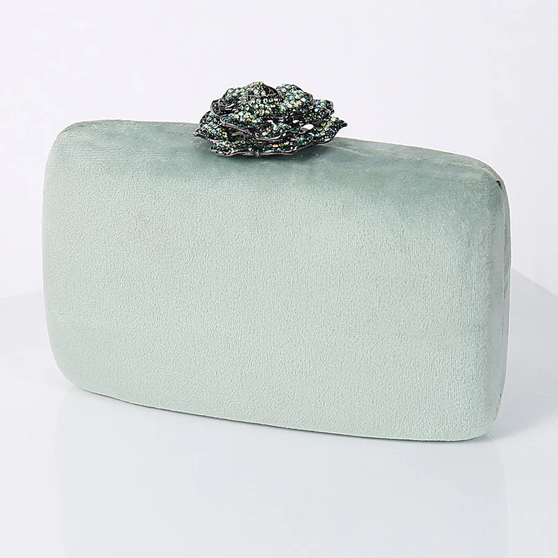 Yellow Luxurious Velvet Wedding Party Evening Clutch Bag with 3D Flower - Image 9