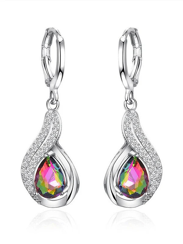 Zircon Drop Earrings For Women's Wedding Work Daily Classic Floral Silver Earrings - Image 4